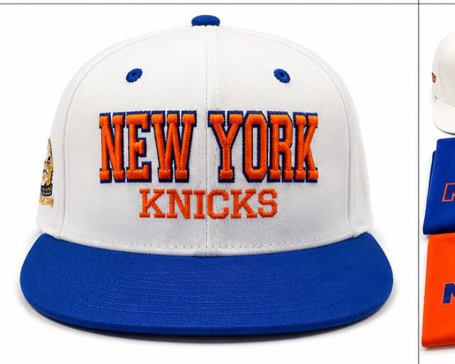 White and blue Knicks-inspired embroidered snapback